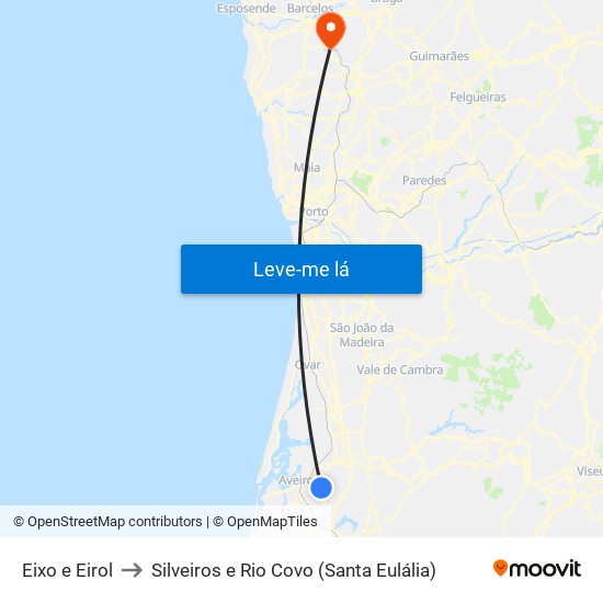 Eixo e Eirol to Silveiros e Rio Covo (Santa Eulália) map
