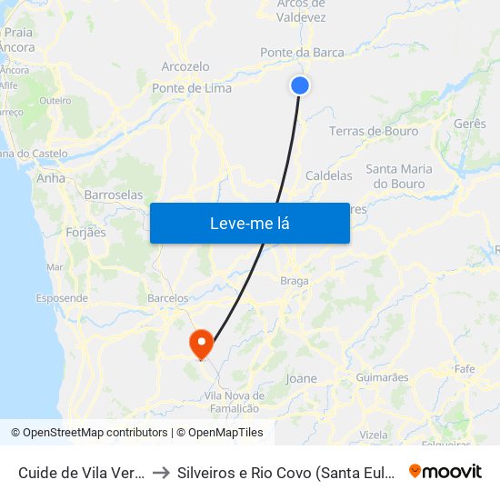 Cuide de Vila Verde to Silveiros e Rio Covo (Santa Eulália) map