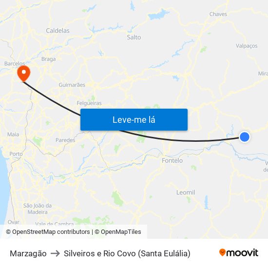 Marzagão to Silveiros e Rio Covo (Santa Eulália) map