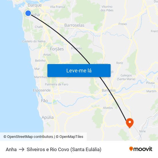 Anha to Silveiros e Rio Covo (Santa Eulália) map