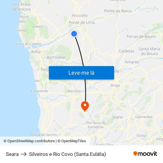 Seara to Silveiros e Rio Covo (Santa Eulália) map