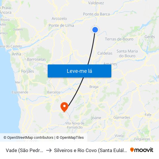 Vade (São Pedro) to Silveiros e Rio Covo (Santa Eulália) map