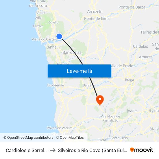 Cardielos e Serreleis to Silveiros e Rio Covo (Santa Eulália) map