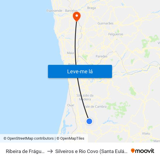 Ribeira de Fráguas to Silveiros e Rio Covo (Santa Eulália) map