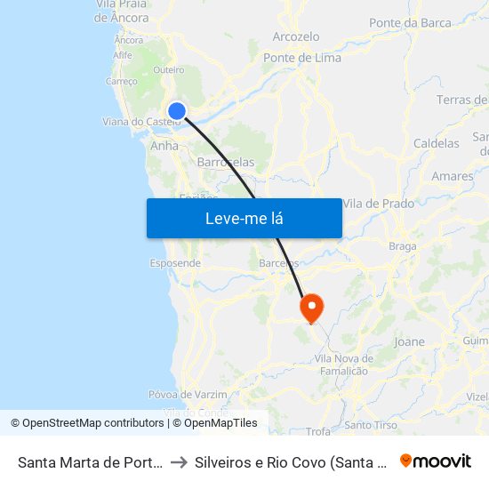 Santa Marta de Portuzelo to Silveiros e Rio Covo (Santa Eulália) map