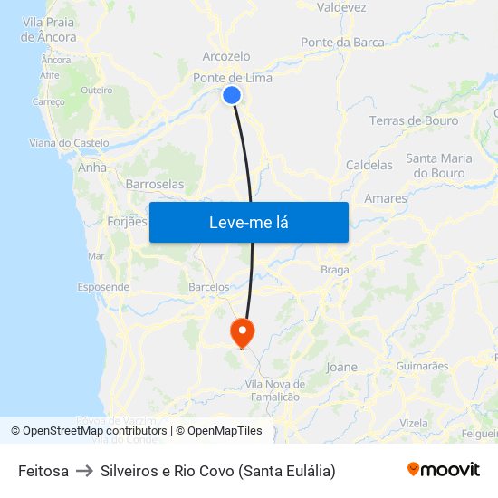 Feitosa to Silveiros e Rio Covo (Santa Eulália) map