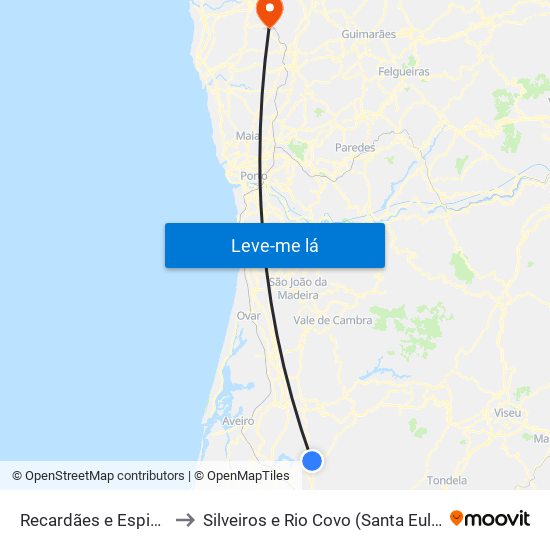 Recardães e Espinhel to Silveiros e Rio Covo (Santa Eulália) map