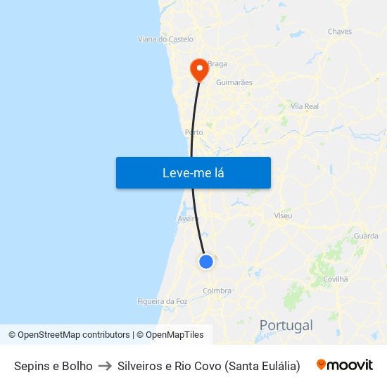 Sepins e Bolho to Silveiros e Rio Covo (Santa Eulália) map