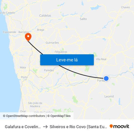 Galafura e Covelinhas to Silveiros e Rio Covo (Santa Eulália) map