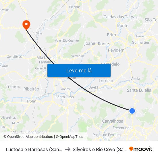 Lustosa e Barrosas (Santo Estêvão) to Silveiros e Rio Covo (Santa Eulália) map