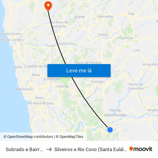 Sobrado e Bairros to Silveiros e Rio Covo (Santa Eulália) map