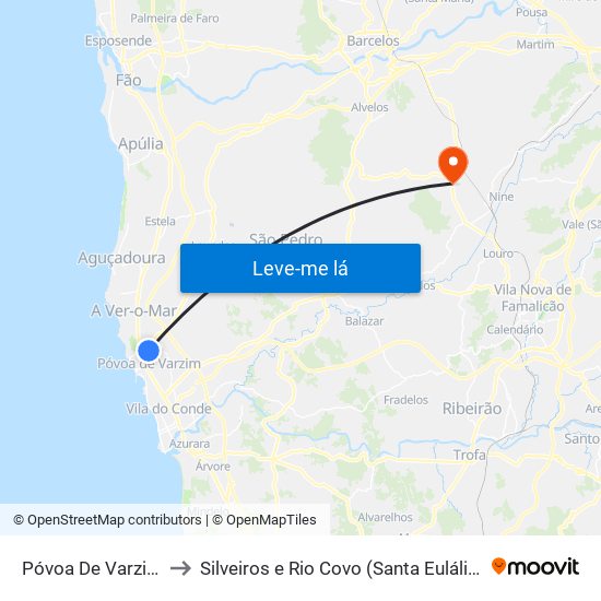 Póvoa De Varzim to Silveiros e Rio Covo (Santa Eulália) map