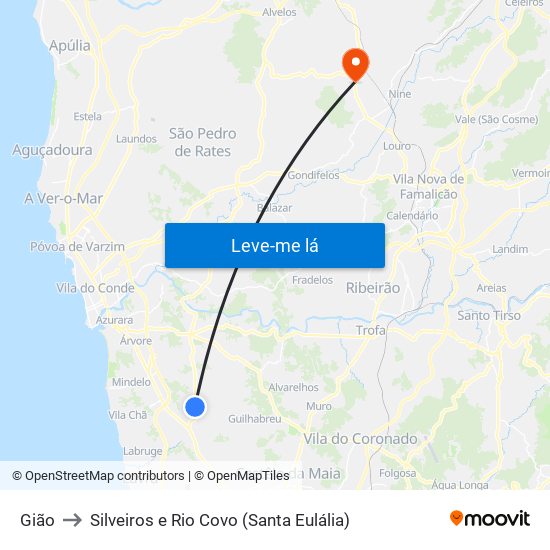 Gião to Silveiros e Rio Covo (Santa Eulália) map