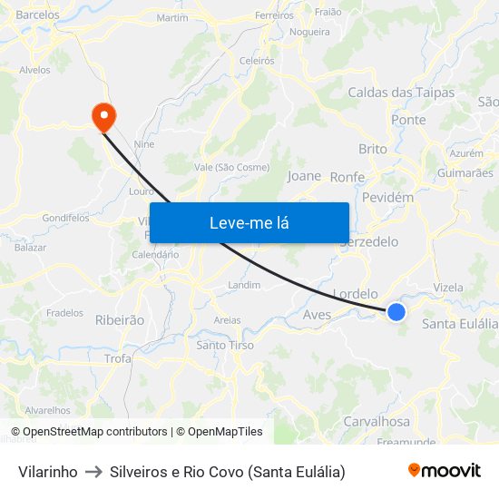 Vilarinho to Silveiros e Rio Covo (Santa Eulália) map
