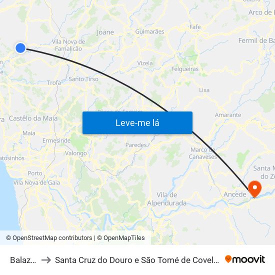 Balazar to Santa Cruz do Douro e São Tomé de Covelas map