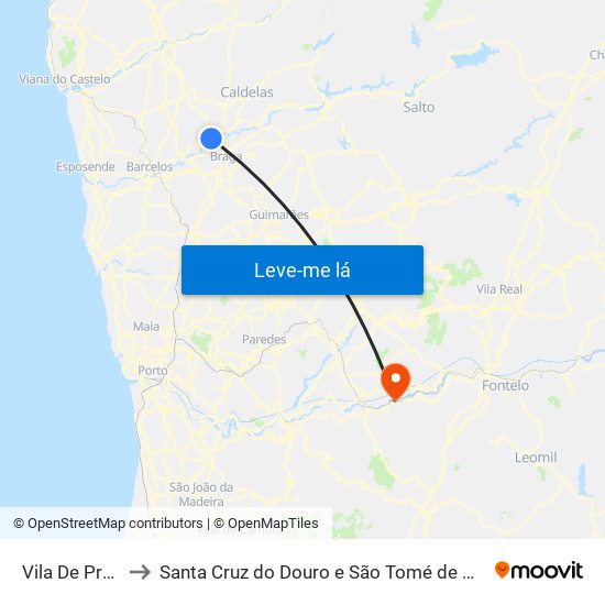 Vila De Prado to Santa Cruz do Douro e São Tomé de Covelas map
