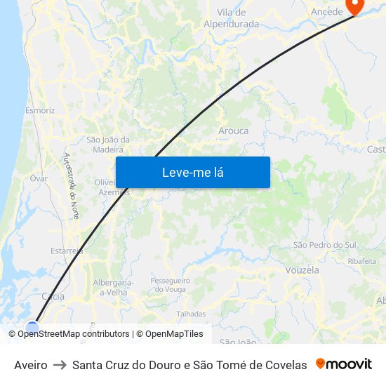 Aveiro to Santa Cruz do Douro e São Tomé de Covelas map