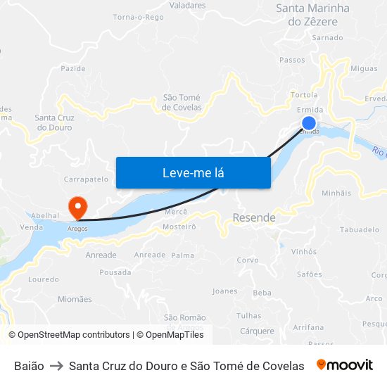 Baião to Santa Cruz do Douro e São Tomé de Covelas map