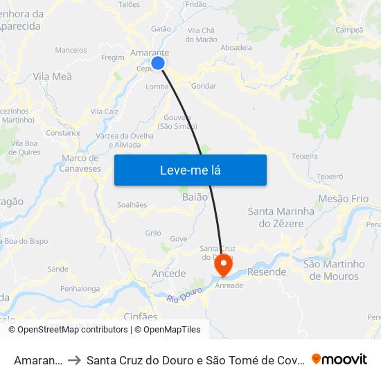 Amarante to Santa Cruz do Douro e São Tomé de Covelas map