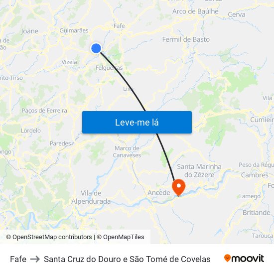 Fafe to Santa Cruz do Douro e São Tomé de Covelas map