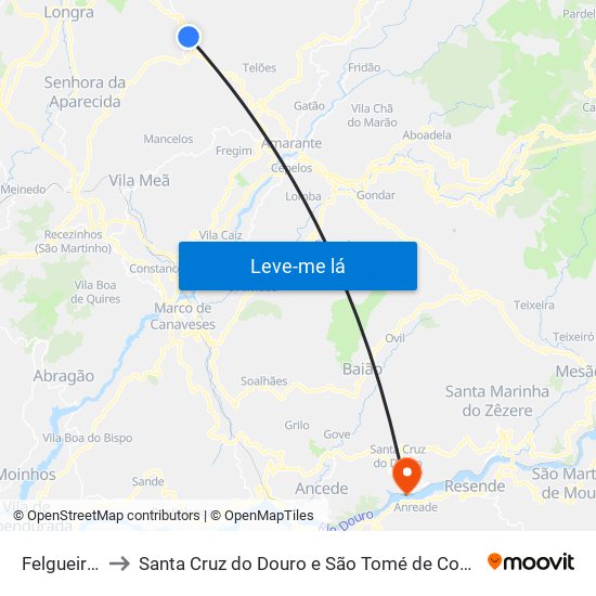 Felgueiras to Santa Cruz do Douro e São Tomé de Covelas map