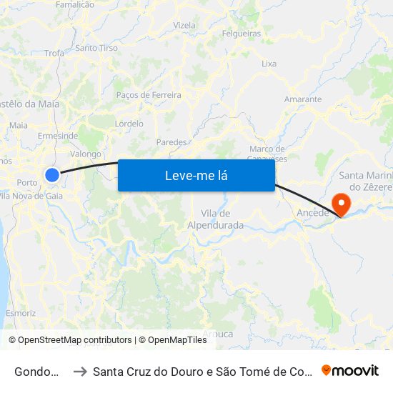 Gondomar to Santa Cruz do Douro e São Tomé de Covelas map