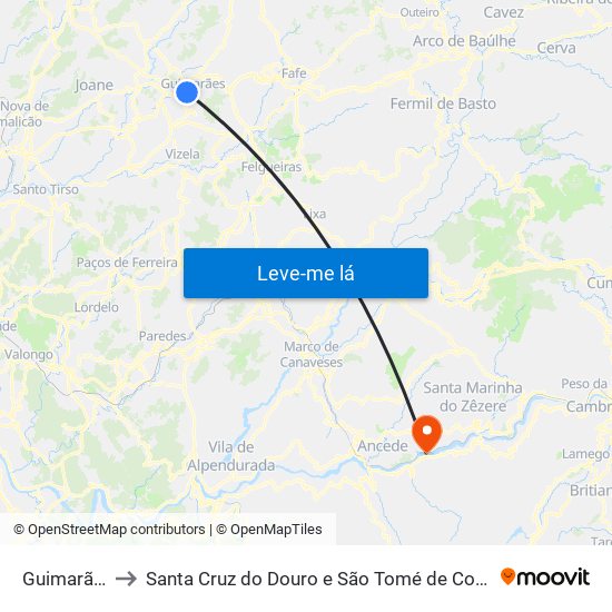 Guimarães to Santa Cruz do Douro e São Tomé de Covelas map