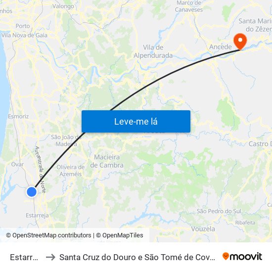 Estarreja to Santa Cruz do Douro e São Tomé de Covelas map