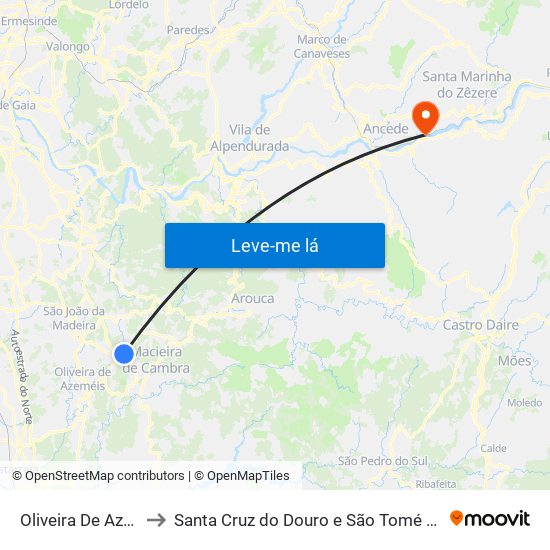 Oliveira De Azeméis to Santa Cruz do Douro e São Tomé de Covelas map