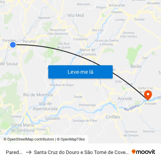 Paredes to Santa Cruz do Douro e São Tomé de Covelas map