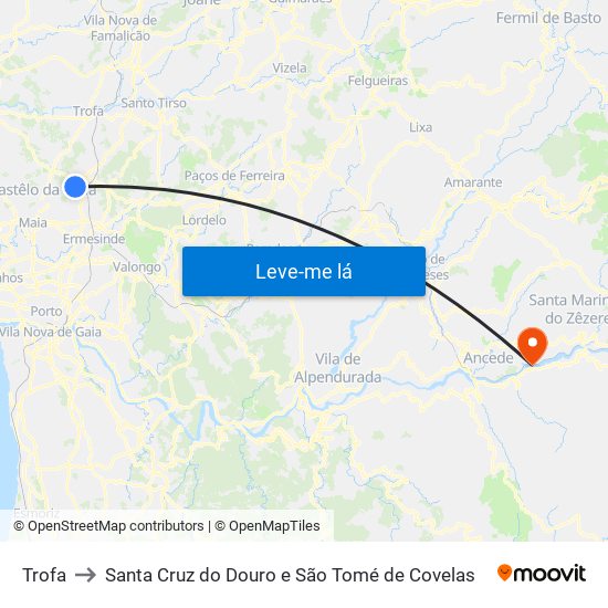 Trofa to Santa Cruz do Douro e São Tomé de Covelas map