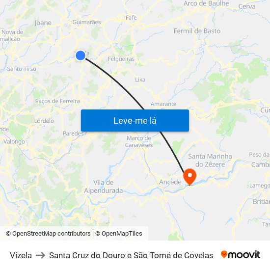 Vizela to Santa Cruz do Douro e São Tomé de Covelas map