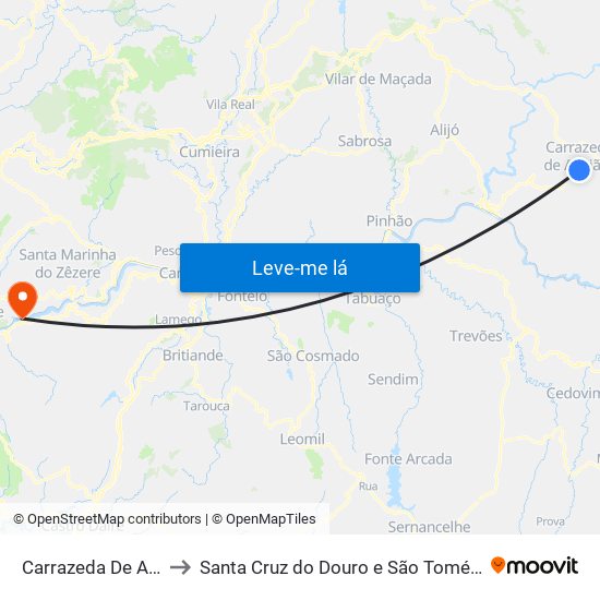 Carrazeda De Ansiães to Santa Cruz do Douro e São Tomé de Covelas map