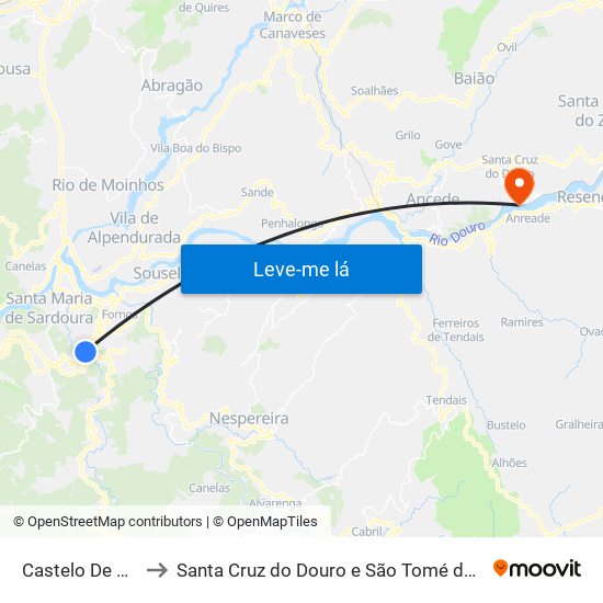 Castelo De Paiva to Santa Cruz do Douro e São Tomé de Covelas map