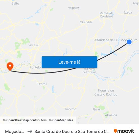 Mogadouro to Santa Cruz do Douro e São Tomé de Covelas map