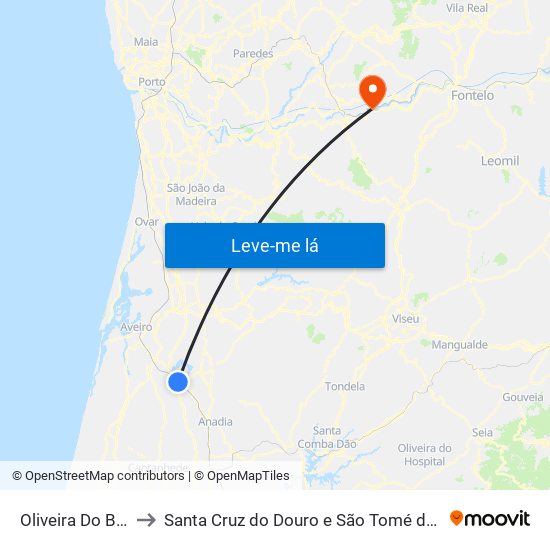 Oliveira Do Bairro to Santa Cruz do Douro e São Tomé de Covelas map