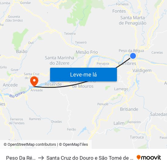 Peso Da Régua to Santa Cruz do Douro e São Tomé de Covelas map