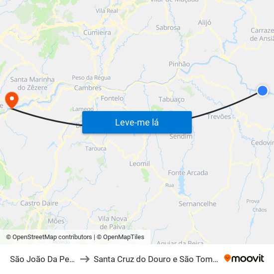 São João Da Pesqueira to Santa Cruz do Douro e São Tomé de Covelas map