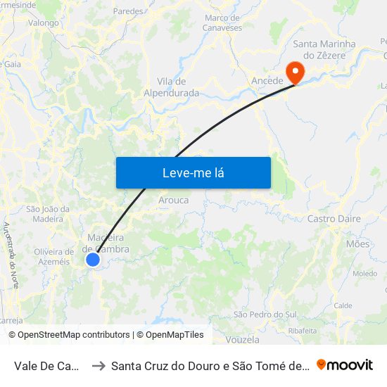 Vale De Cambra to Santa Cruz do Douro e São Tomé de Covelas map