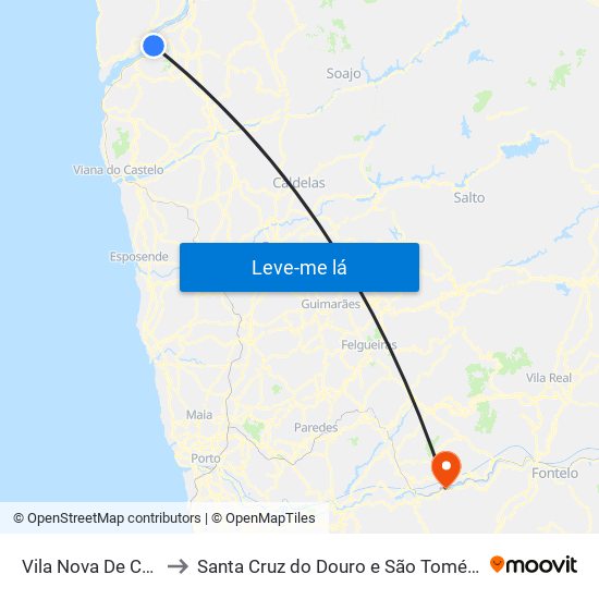 Vila Nova De Cerveira to Santa Cruz do Douro e São Tomé de Covelas map