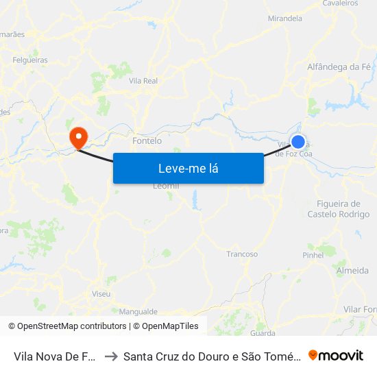 Vila Nova De Foz Côa to Santa Cruz do Douro e São Tomé de Covelas map