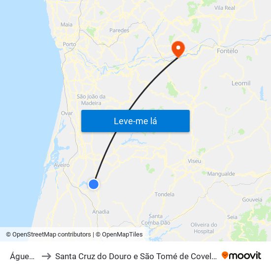 Águeda to Santa Cruz do Douro e São Tomé de Covelas map