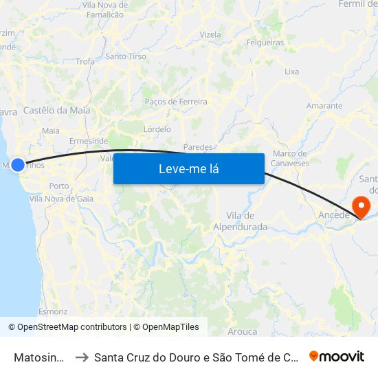 Matosinhos to Santa Cruz do Douro e São Tomé de Covelas map