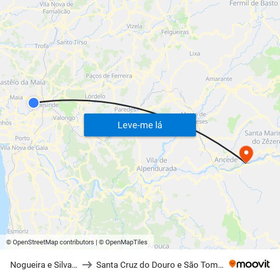 Nogueira e Silva Escura to Santa Cruz do Douro e São Tomé de Covelas map