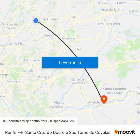 Ronfe to Santa Cruz do Douro e São Tomé de Covelas map