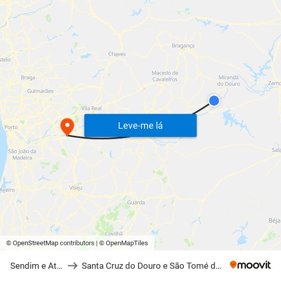 Sendim e Atenor to Santa Cruz do Douro e São Tomé de Covelas map