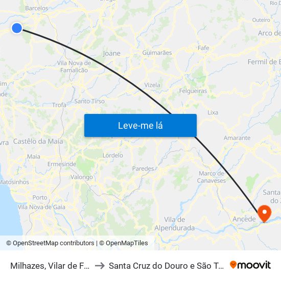 Milhazes, Vilar de Figos e Faria to Santa Cruz do Douro e São Tomé de Covelas map
