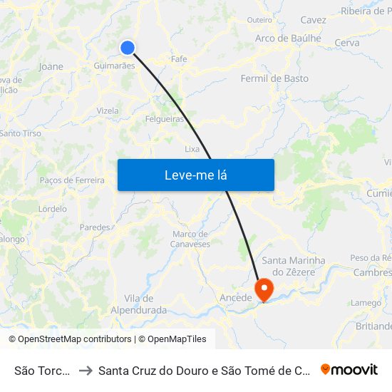 São Torcato to Santa Cruz do Douro e São Tomé de Covelas map