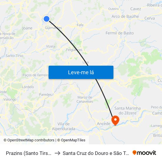 Prazins (Santo Tirso) e Corvite to Santa Cruz do Douro e São Tomé de Covelas map