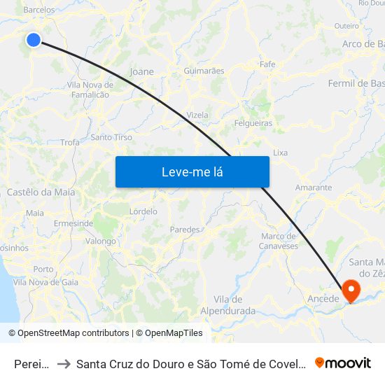 Pereira to Santa Cruz do Douro e São Tomé de Covelas map